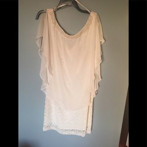 Chiffon and lace cream dress with pearl trim